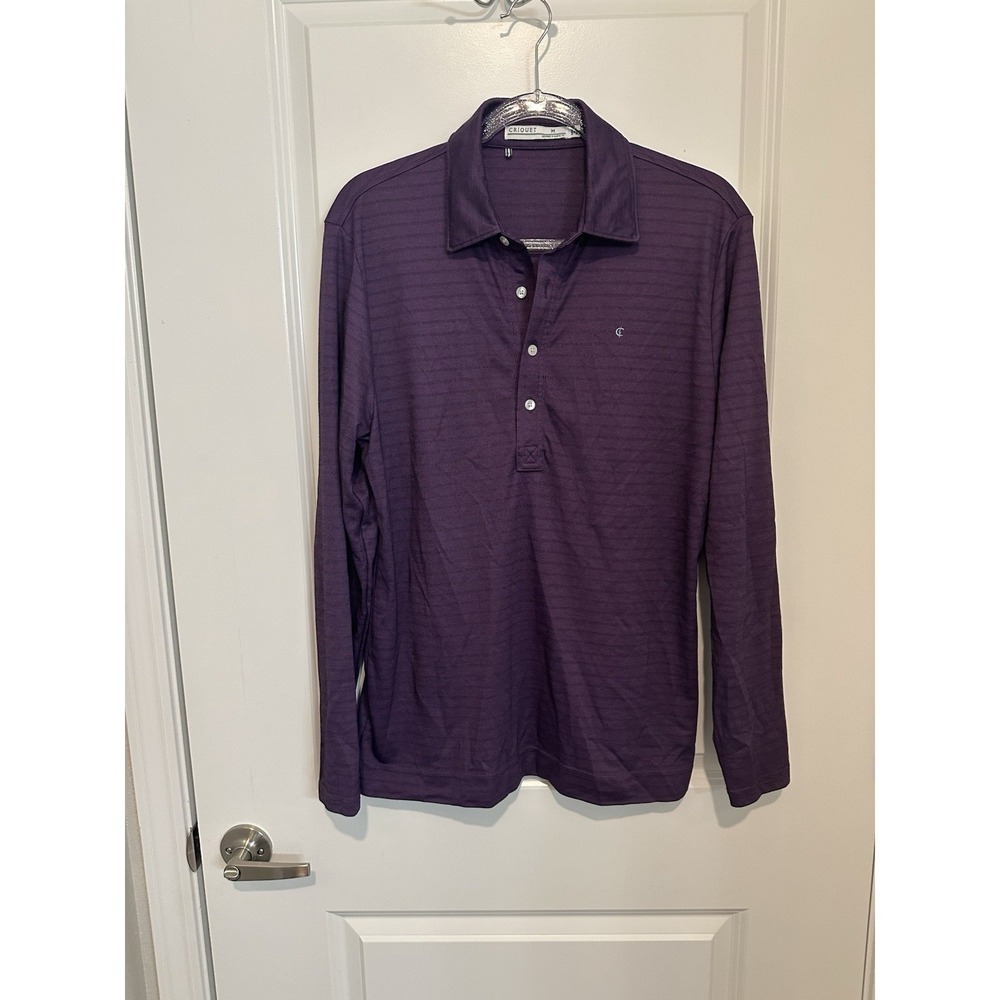 Criquet Purple Hidden Stripe Long Sleeve Polo Shirt Pima Cotton Blend M